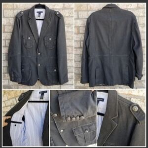 Dark GRAY Ribbed Military Utility Jacket (Size M)SteamPunk Collar Button Accents